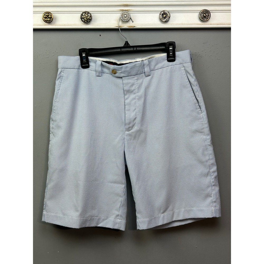 Callaway Shorts Mens 34 Blue White Seersucker Golf Flat Front Striped Preppy